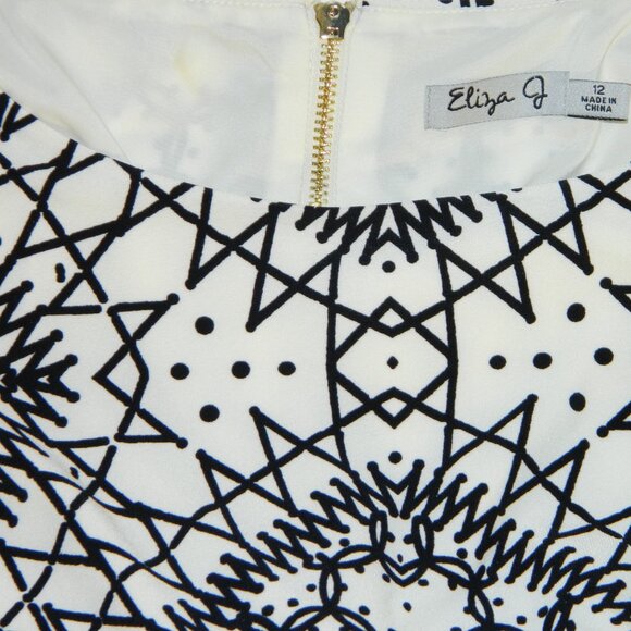 Eliza J A-line Shift 3/4" Sleeves Dress Black White Pink Size 12 - Picture 4 of 13